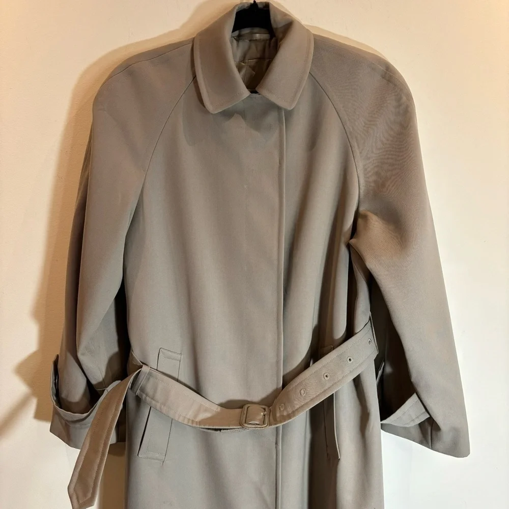 AQUASCUTUM SZ 6 UK Wool Raglan Sleeve Back Slit Belt Trench Coat with Pockets - Picture 2 of 14